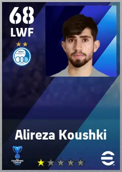 Alireza Koushki eFootball 2026 player card — 68 OVR LWF