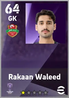 Rakaan Waleed eFootball 2026 player card — 64 OVR GK