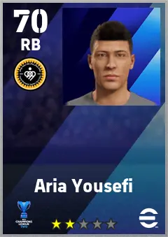Aria Yousefi eFootball 2026 player card — 70 OVR RB