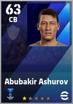 Abubakir Ashurov eFootball 2026 player card — 63 OVR CB