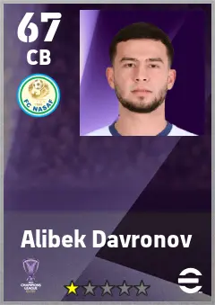 Alibek Davronov eFootball 2026 player card — 67 OVR CB