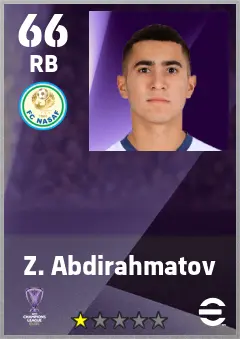 Z. Abdirahmatov eFootball 2026 player card — 66 OVR RB