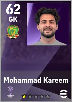 Mohammad Kareem eFootball 2026 player card — 62 OVR GK