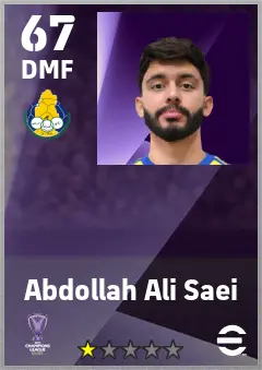 Abdollah Ali Saei eFootball 2026 player card — 67 OVR DMF