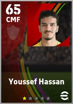 Youssef Hassan eFootball 2026 player card — 65 OVR CMF