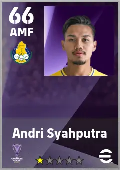 Andri Syahputra eFootball 2026 player card — 66 OVR AMF