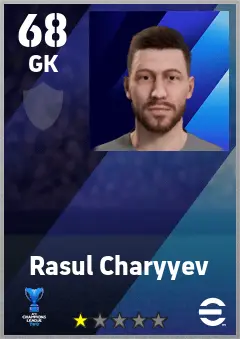 Rasul Charyyev eFootball 2026 player card — 68 OVR GK