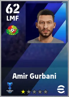 Amir Gurbani eFootball 2026 player card — 62 OVR LMF
