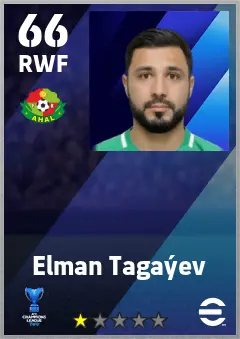 Elman Tagayev eFootball 2026 player card — 66 OVR RWF