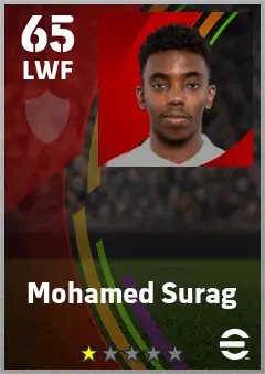 Mohamed Surag eFootball 2026 player card — 65 OVR LWF
