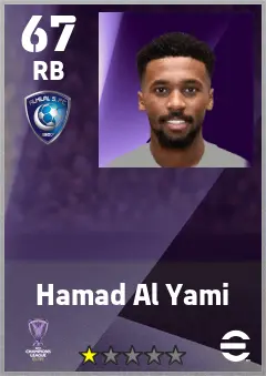 Hamad Al Yami eFootball 2026 player card — 67 OVR RB