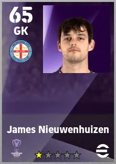 James Nieuwenhuizen eFootball 2026 player card — 65 OVR GK