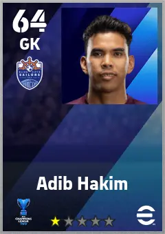 Adib Hakim eFootball 2026 player card — 64 OVR GK