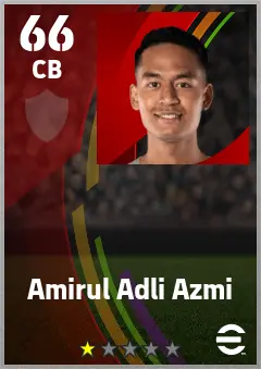 Amirul Adli Azmi eFootball 2026 player card — 66 OVR CB