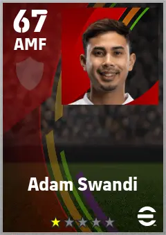 Adam Swandi eFootball 2026 player card — 67 OVR AMF