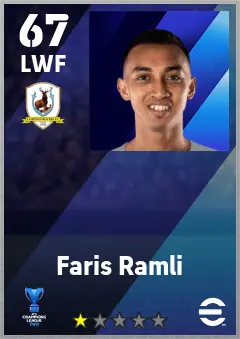 Faris Ramli eFootball 2026 player card — 67 OVR LWF
