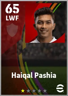 Haiqal Pashia eFootball 2026 player card — 65 OVR LWF
