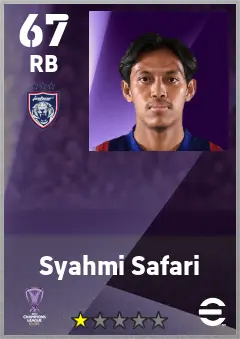 Syahmi Safari eFootball 2026 player card — 67 OVR RB