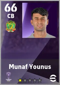 Munaf Younus eFootball 2026 player card — 66 OVR CB