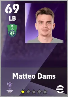 Matteo Dams eFootball 2026 player card — 69 OVR LB