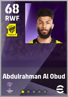 Abdulrahman Al Obud eFootball 2026 player card — 68 OVR RWF