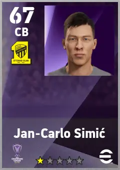 Jan-Carlo Simic eFootball 2026 player card — 67 OVR CB
