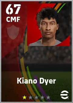 Kiano Dyer eFootball 2026 player card — 67 OVR CMF