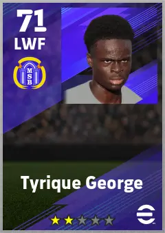Tyrique George eFootball 2026 player card — 71 OVR LWF