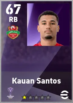 Kauan Santos eFootball 2026 player card — 67 OVR RB