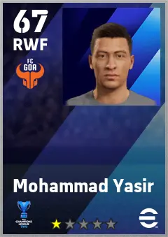 Mohammad Yasir eFootball 2026 player card — 67 OVR RWF