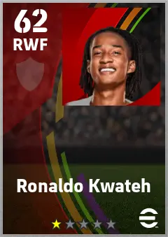 Ronaldo Kwateh eFootball 2026 player card — 62 OVR RWF