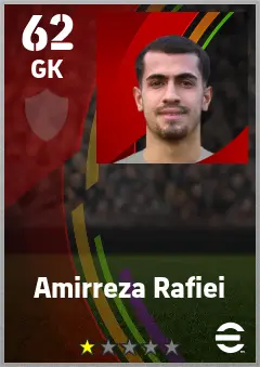 Amirreza Rafiei eFootball 2026 player card — 62 OVR GK