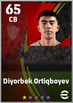 Diyorbek Ortiqboyev eFootball 2026 player card — 65 OVR CB