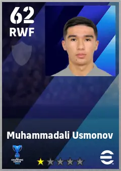 Muhammadali Usmonov eFootball 2026 player card — 62 OVR RWF