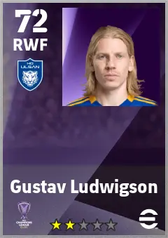 Gustav Ludwigson eFootball 2026 player card — 72 OVR RWF