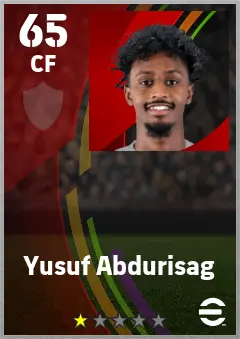 Yusuf Abdurisag eFootball 2026 player card — 65 OVR CF
