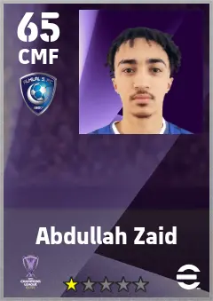 Abdullah Zaid eFootball 2026 player card — 65 OVR CMF