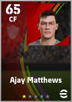 Ajay Matthews eFootball 2026 player card — 65 OVR CF