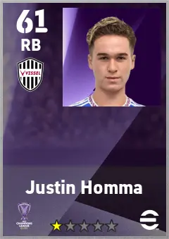 Justin Homma eFootball 2026 player card — 61 OVR RB