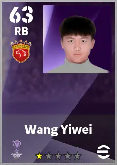 Wang Yiwei eFootball 2026 player card — 63 OVR RB
