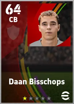 Daan Bisschops eFootball 2026 player card — 64 OVR CB