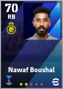 Nawaf Boushal eFootball 2026 player card — 70 OVR RB