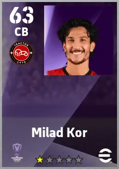 Milad Kor eFootball 2026 player card — 63 OVR CB