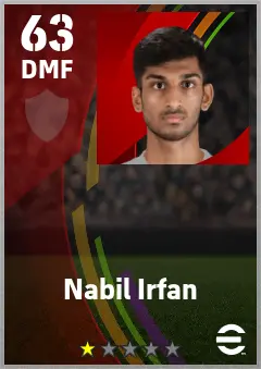 Nabil Irfan eFootball 2026 player card — 63 OVR DMF