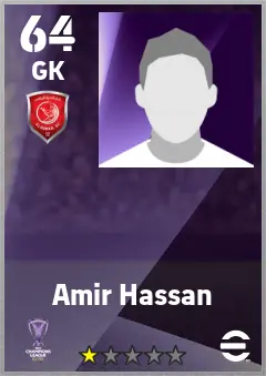 Amir Hassan eFootball 2026 player card — 64 OVR GK