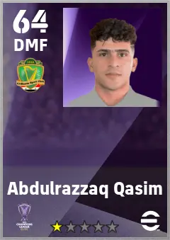 Abdulrazzaq Qasim eFootball 2026 player card — 64 OVR DMF