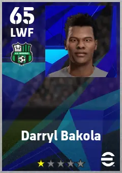 Darryl Bakola eFootball 2026 player card — 65 OVR LWF