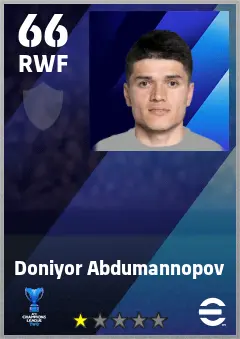 Doniyor Abdumannopov eFootball 2026 player card — 66 OVR RWF