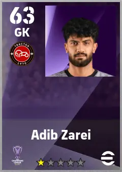 Adib Zarei eFootball 2026 player card — 63 OVR GK