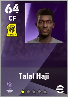 Talal Haji eFootball 2026 player card — 64 OVR CF